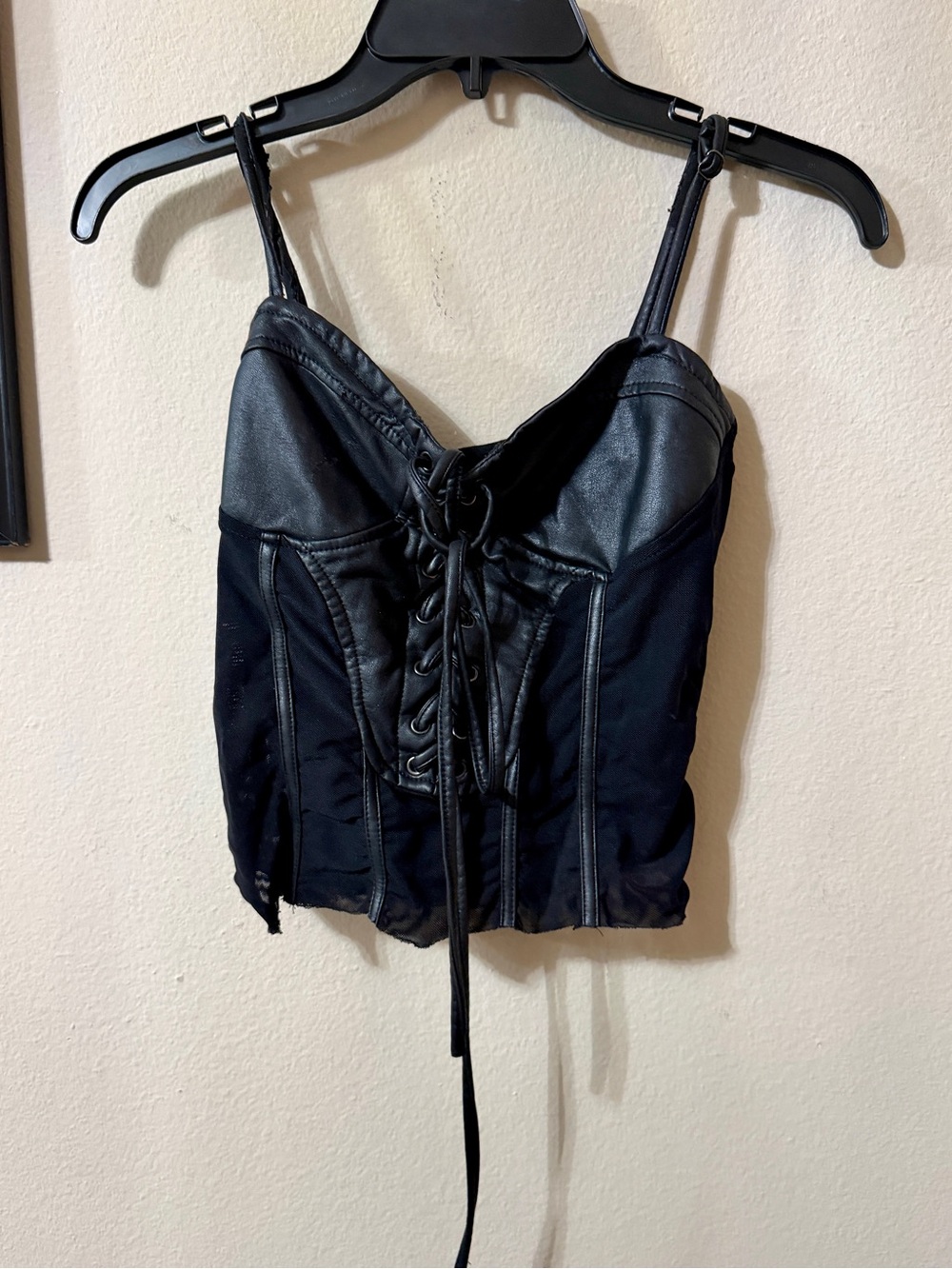 Black Lace-Up Faux Leather Bustier Camisole